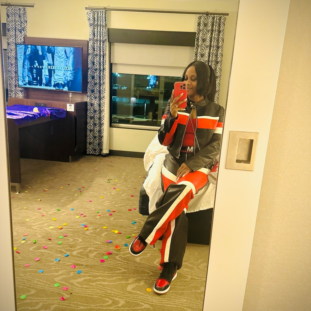 Red and Black Colorblock Pants